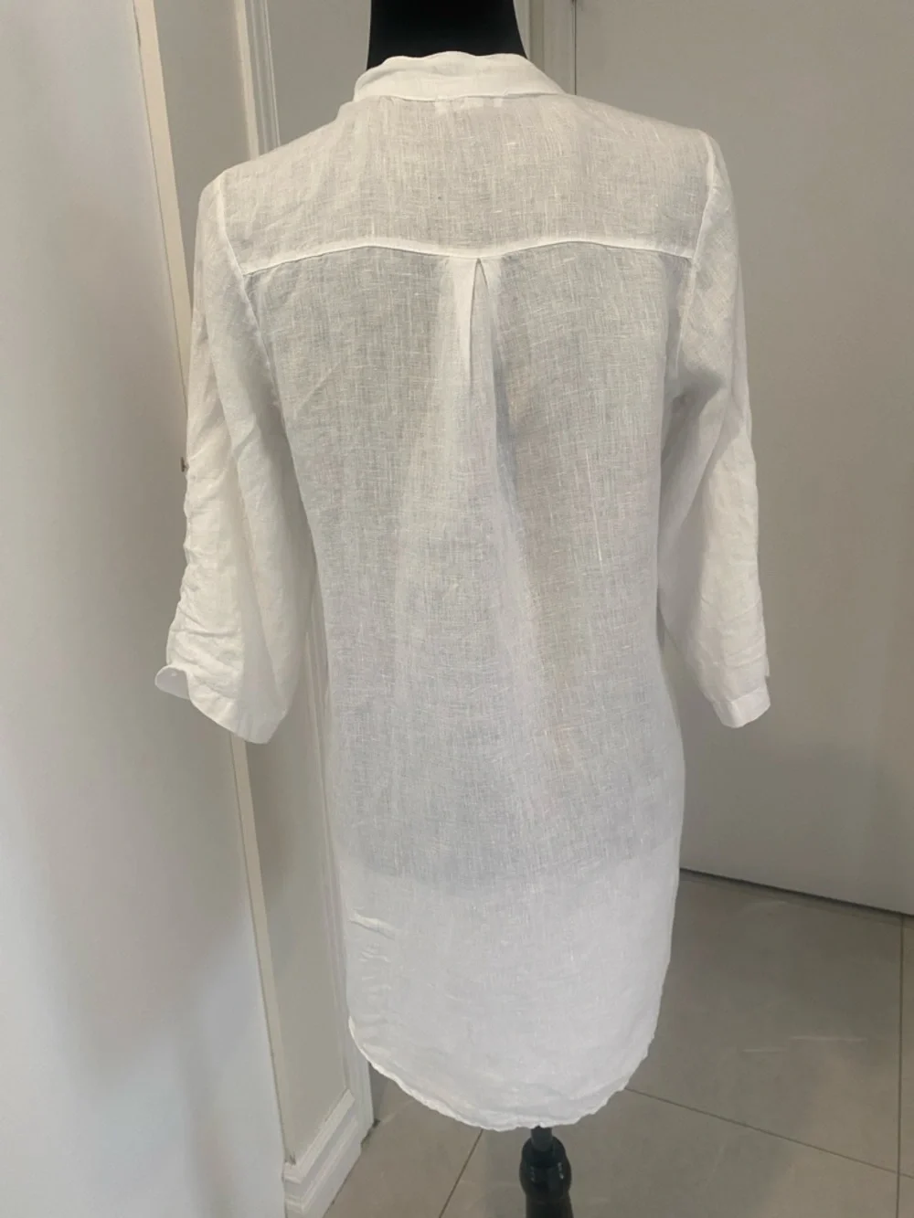 LINEN ROSEMARINE Made in Italy long White 3/4 Length sleeve Blouse Size Small - Picture 6 of 13